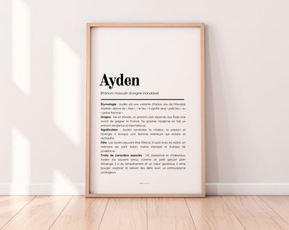 Affiche prénom Ayden à imprimer FLTM