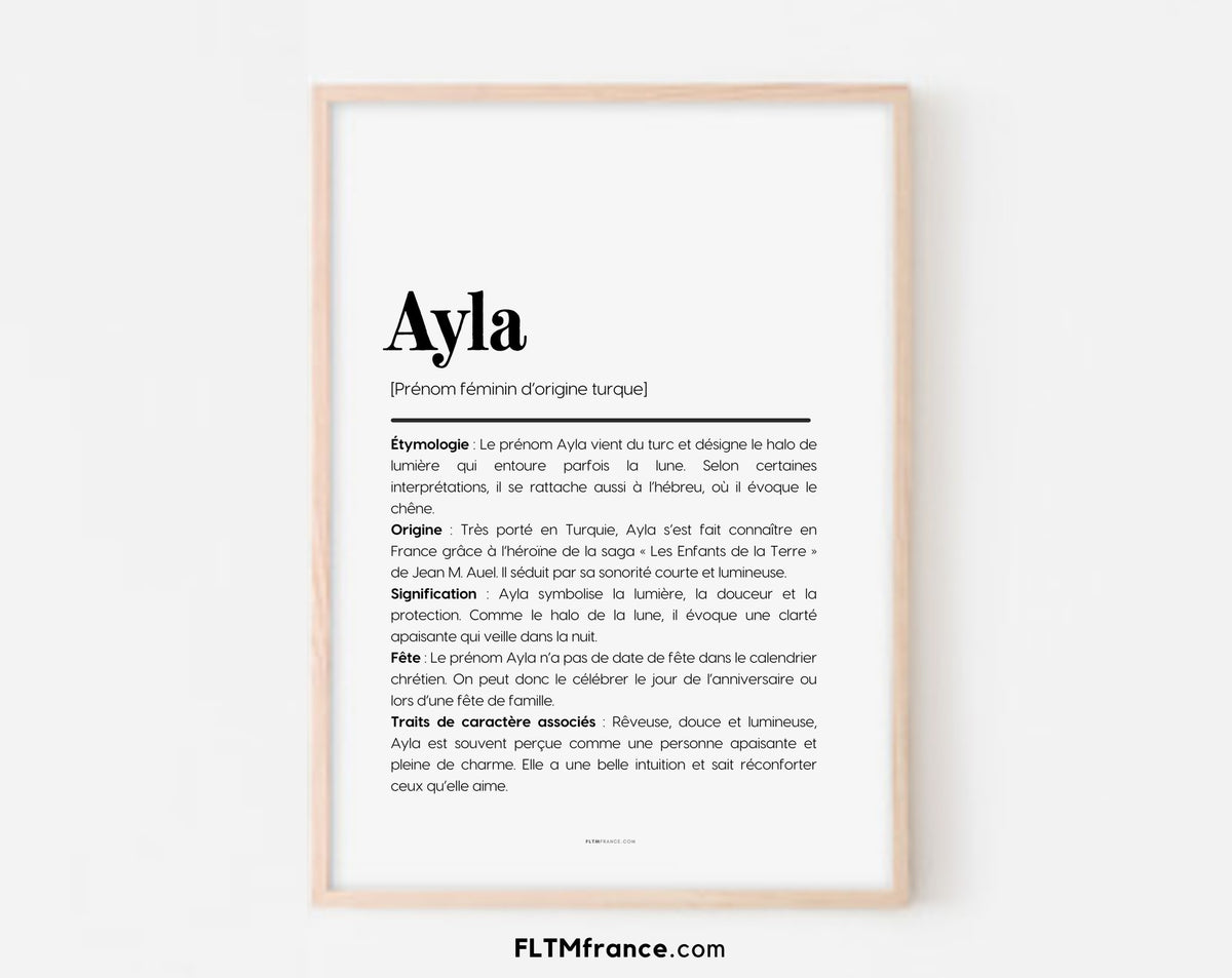 Affiche prénom Ayla à imprimer FLTM