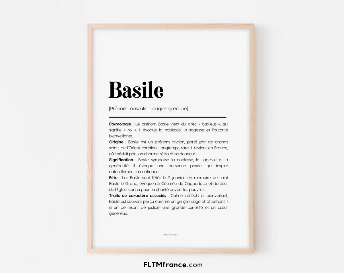 Affiche prénom Basile à imprimer FLTM