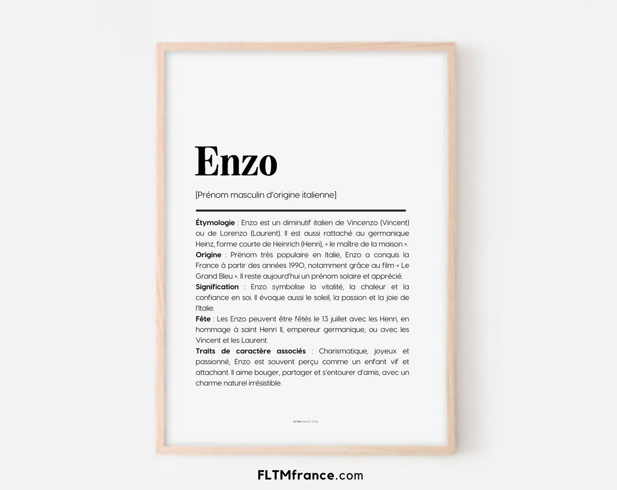 Affiche prénom Enzo à imprimer FLTM