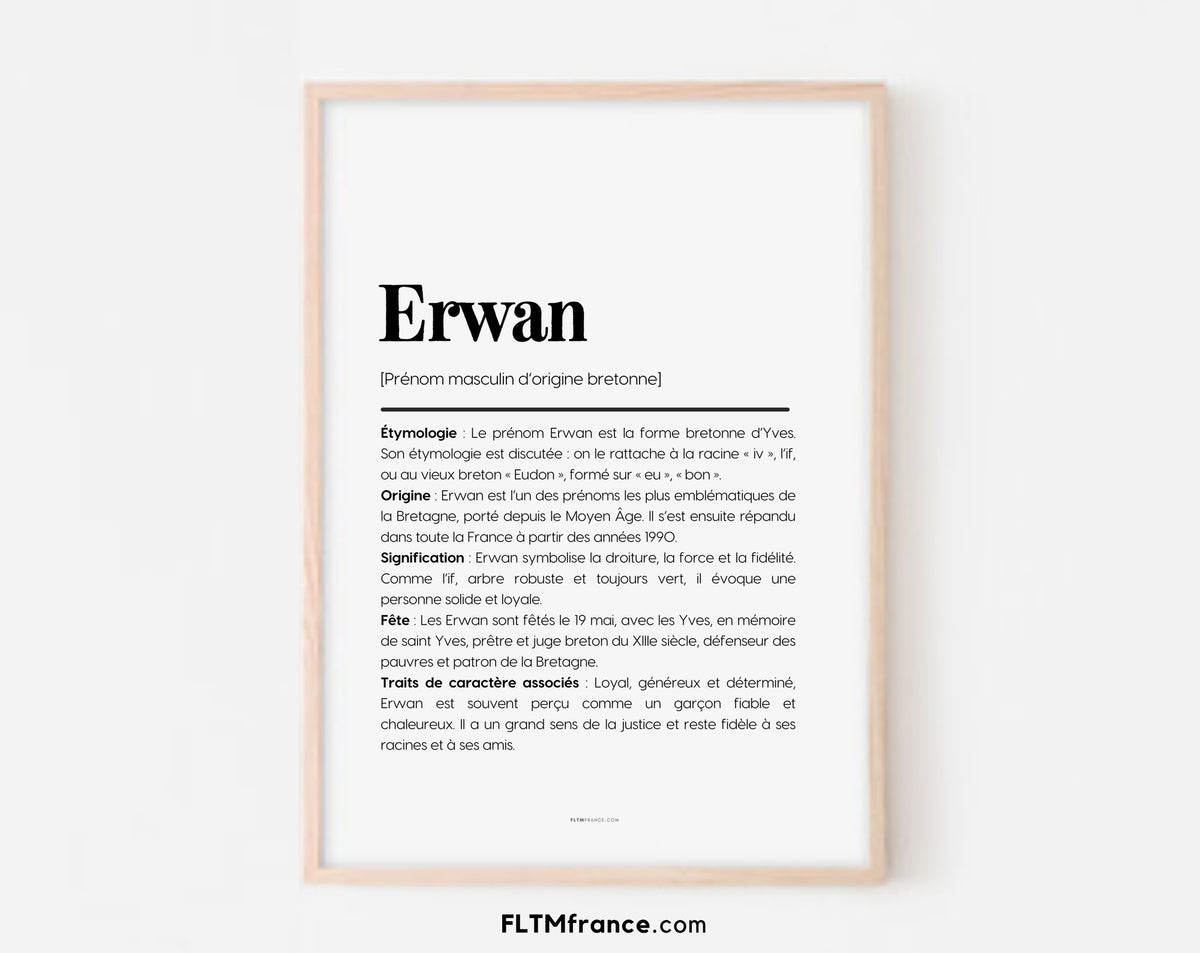 Affiche prénom Erwan à imprimer FLTM