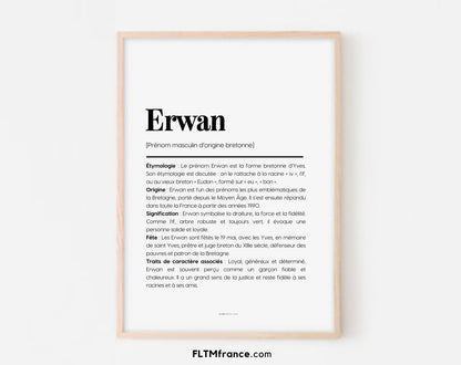 Affiche prénom Erwan à imprimer FLTM