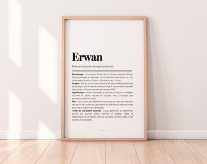 Affiche prénom Erwan à imprimer FLTM