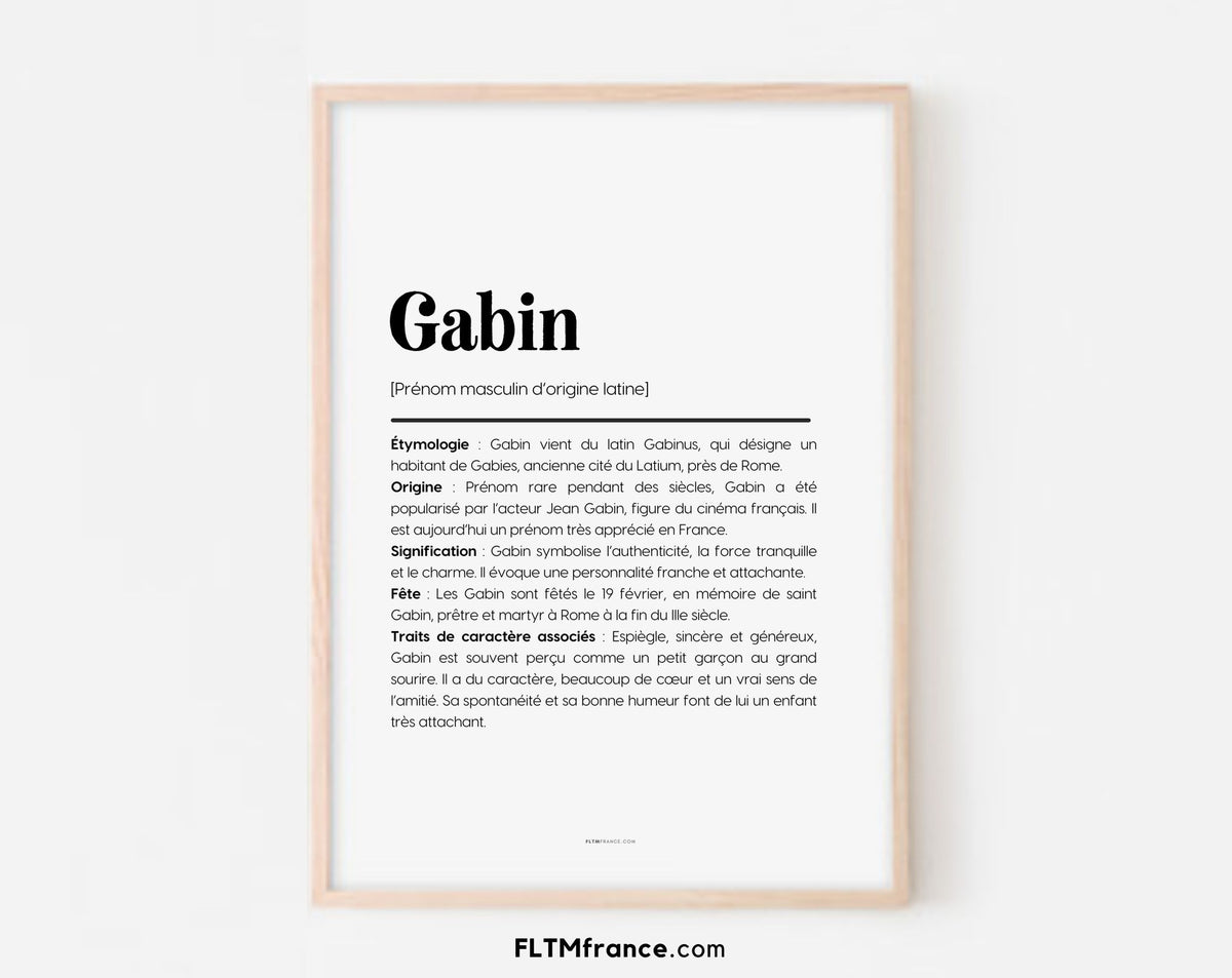Affiche prénom Gabin à imprimer FLTM