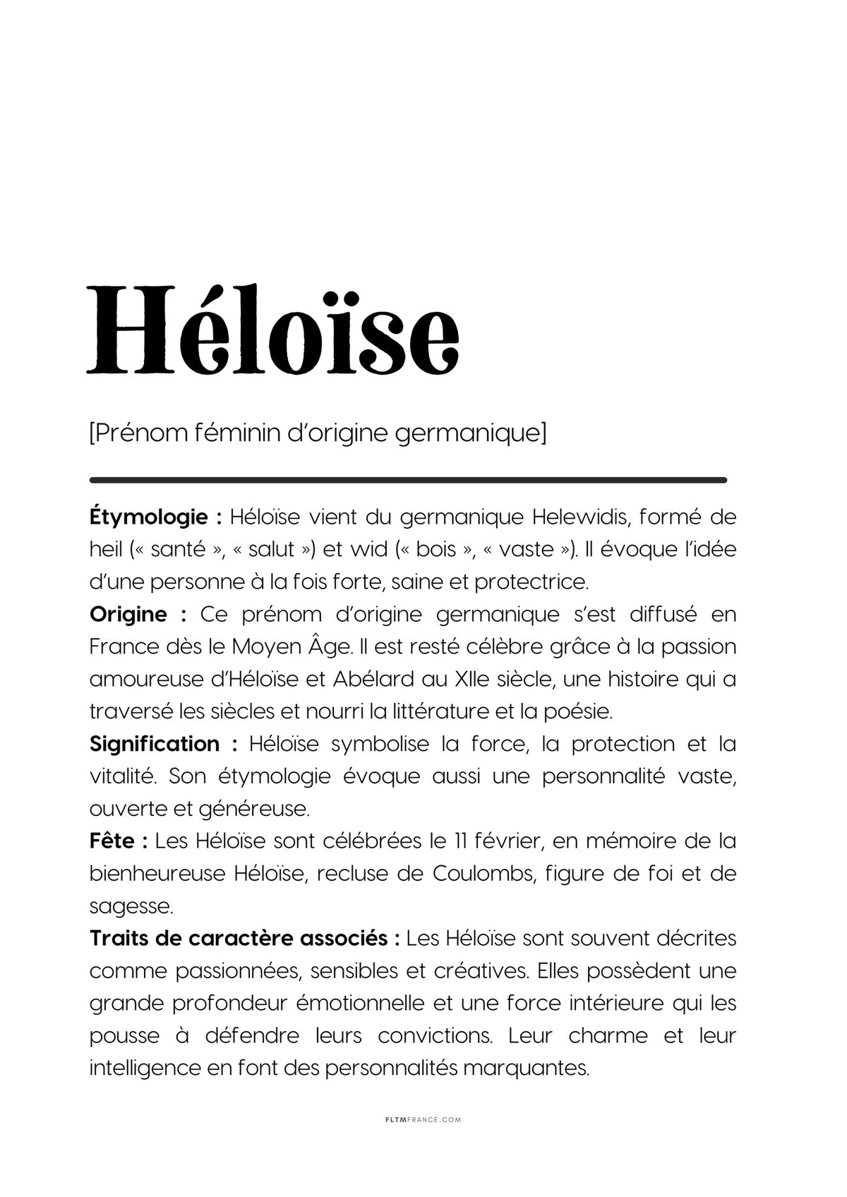 Affiche définition du prénom Héloïse à imprimer en PDF