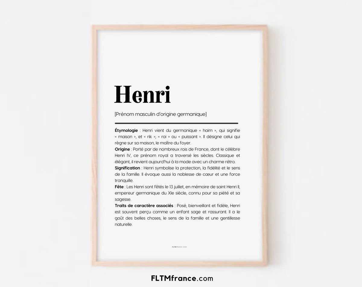Affiche prénom Henri à imprimer FLTM