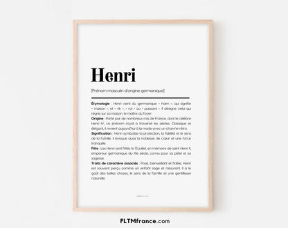 Affiche prénom Henri à imprimer FLTM