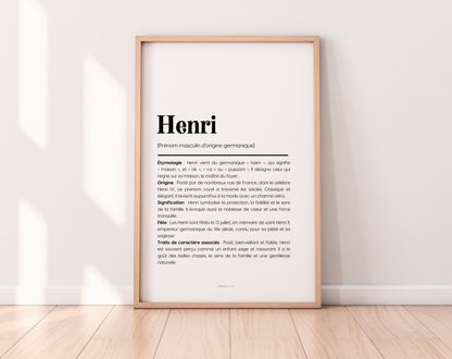 Affiche prénom Henri à imprimer FLTM