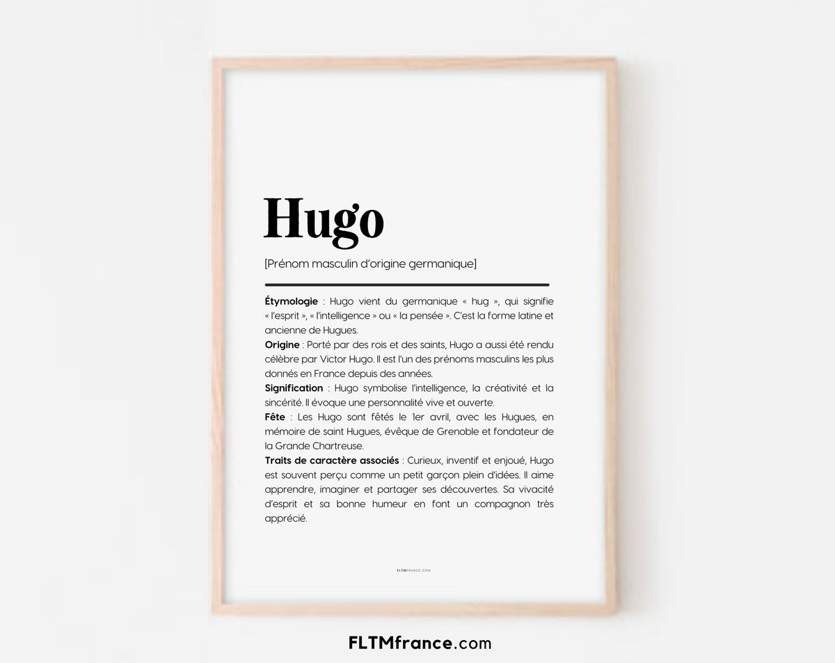 Affiche prénom Hugo à imprimer FLTM