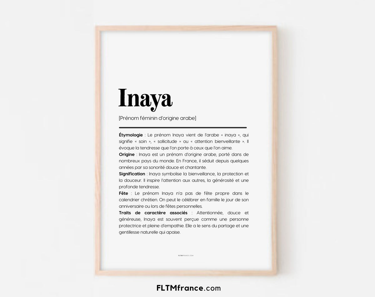 Affiche prénom Inaya à imprimer FLTM