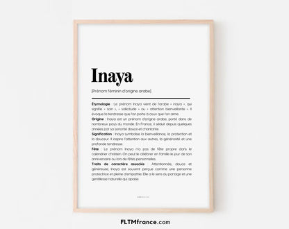 Affiche prénom Inaya à imprimer FLTM