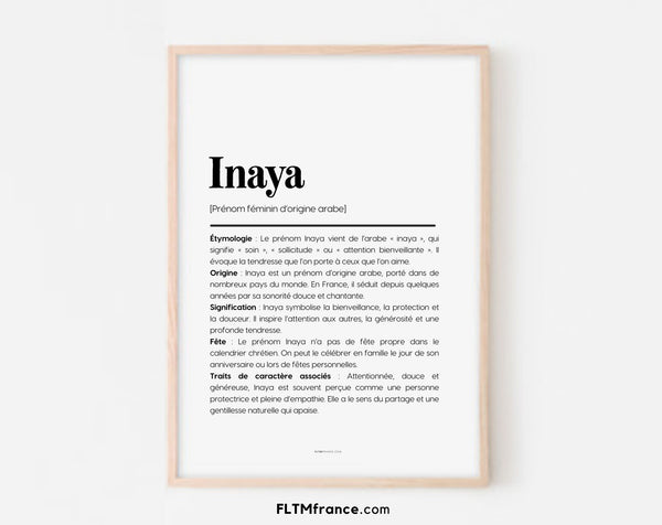 Affiche prénom Inaya à imprimer