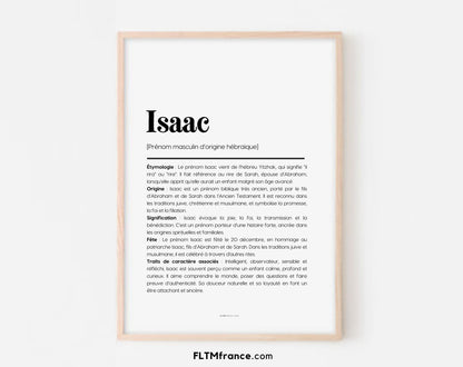 Affiche prénom Isaac encadrée au mur : signification et origine du prénom Isaac