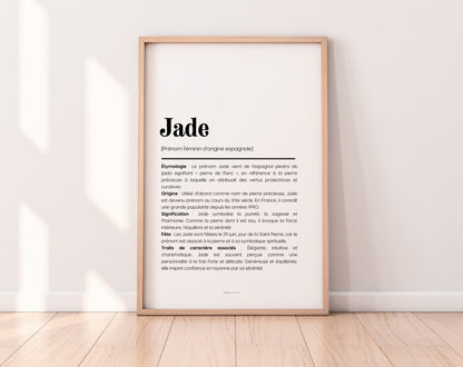 Affiche prénom Jade à imprimer FLTM