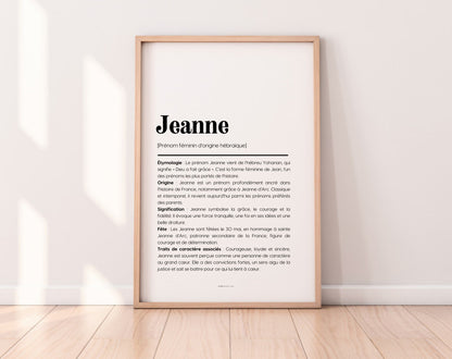 Affiche prénom Jeanne à imprimer FLTM