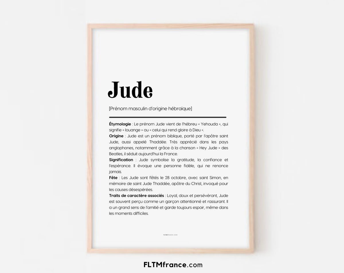 Affiche prénom Jude à imprimer FLTM