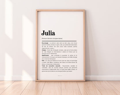 Affiche prénom Julia à imprimer FLTM