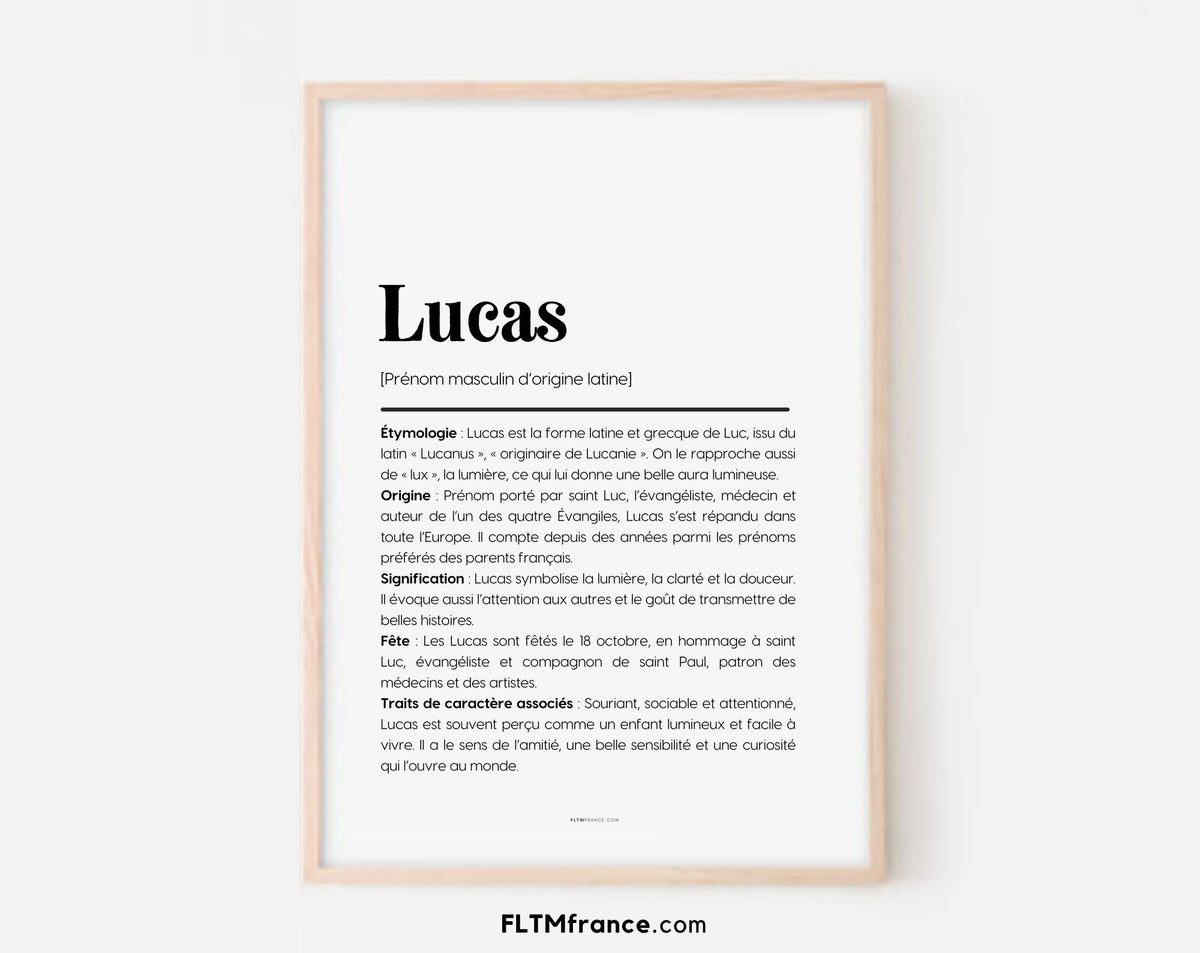 Affiche prénom Lucas à imprimer FLTM