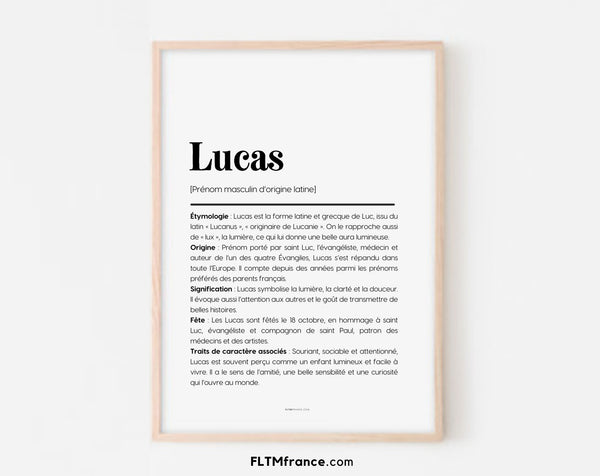 Affiche prénom Lucas à imprimer