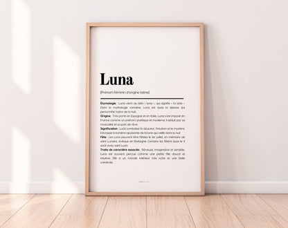 Affiche prénom Luna à imprimer FLTM