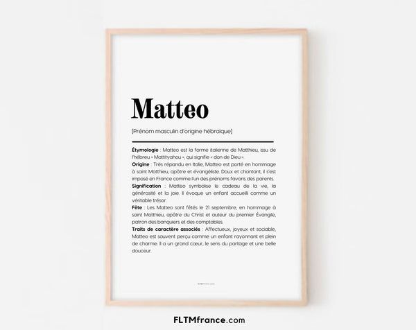 Affiche prénom Matteo à imprimer