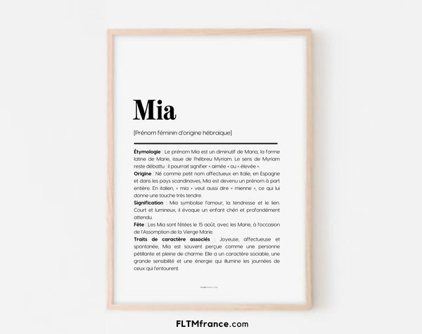 Affiche prénom Mia à imprimer