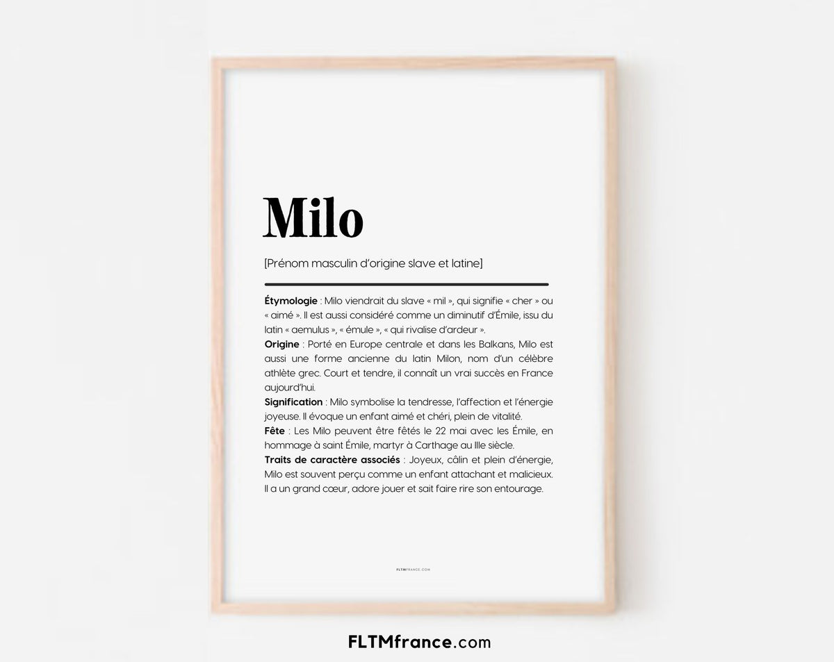 Affiche prénom Milo à imprimer FLTM