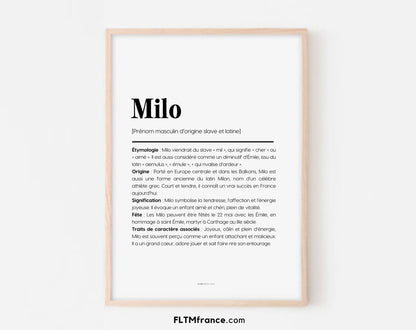 Affiche prénom Milo à imprimer FLTM