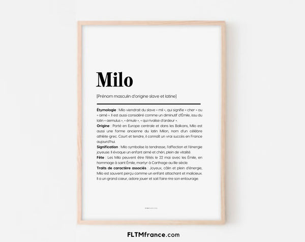 Affiche prénom Milo à imprimer