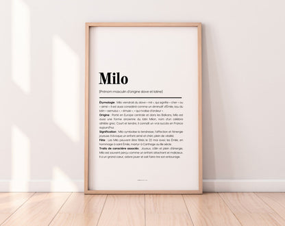 Affiche prénom Milo à imprimer FLTM