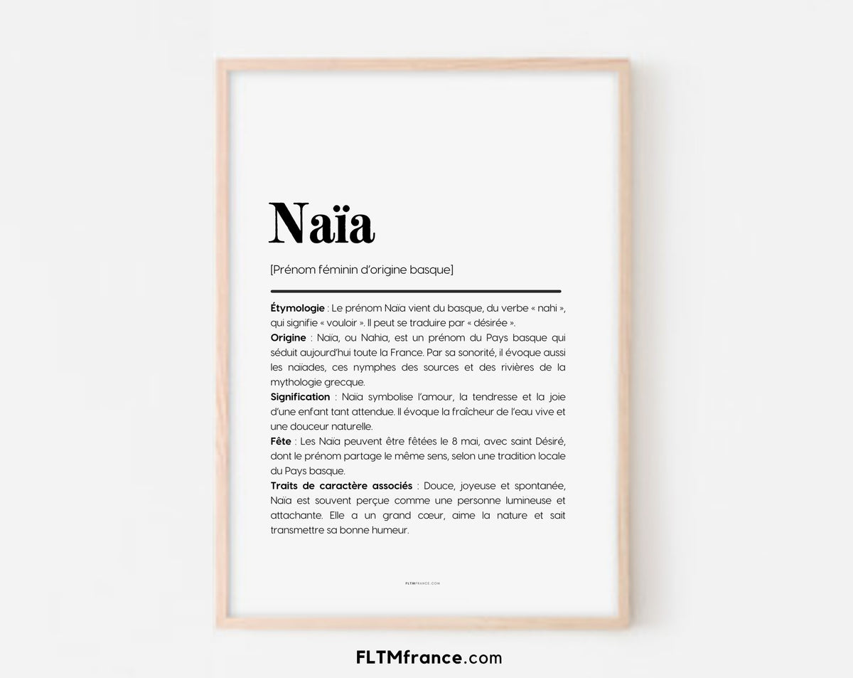 Affiche prénom Naïa à imprimer FLTM