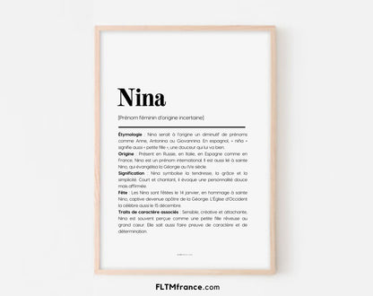 Affiche prénom Nina à imprimer FLTM