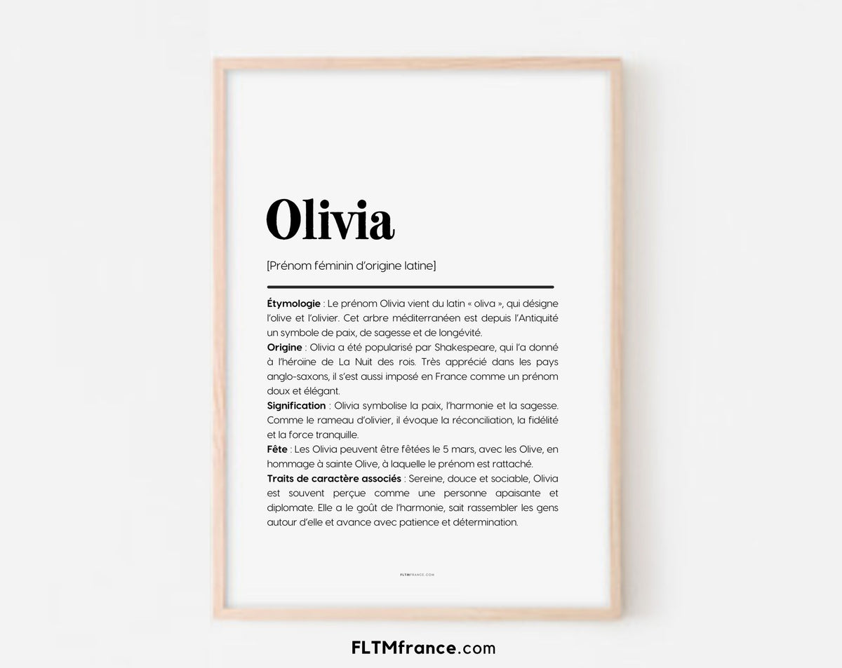 Affiche prénom Olivia à imprimer FLTM