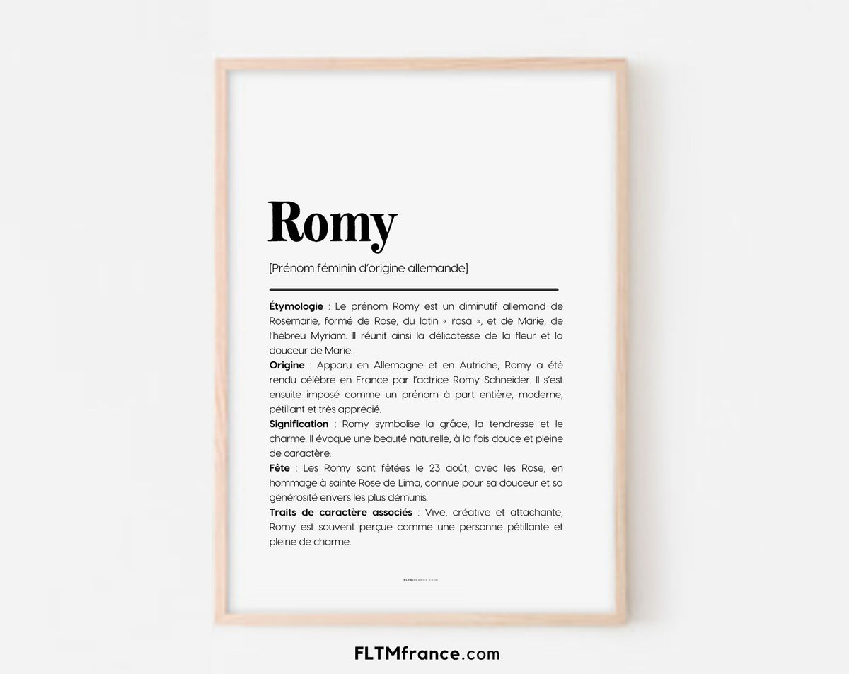 Affiche prénom Romy à imprimer FLTM