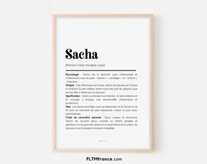 Affiche prénom Sacha à imprimer FLTM