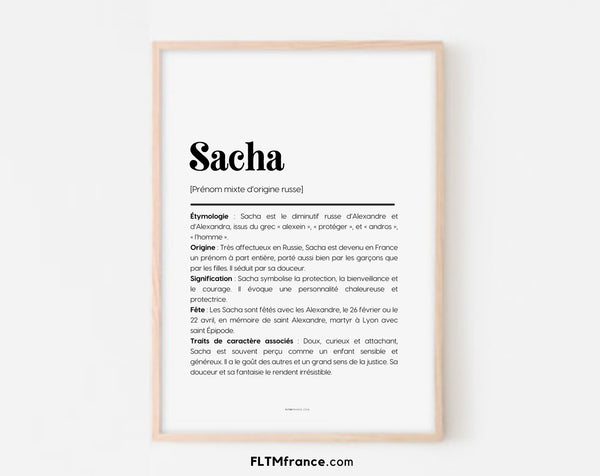 Affiche prénom Sacha à imprimer