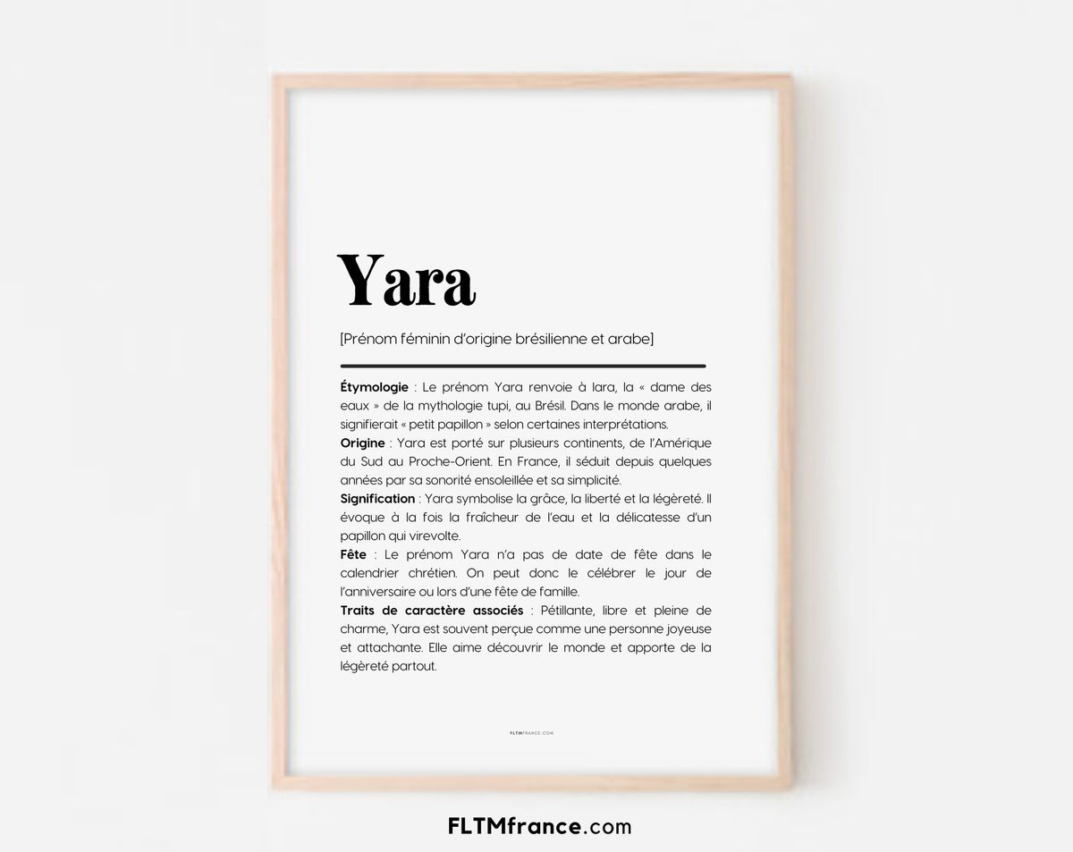 Affiche prénom Yara à imprimer FLTM