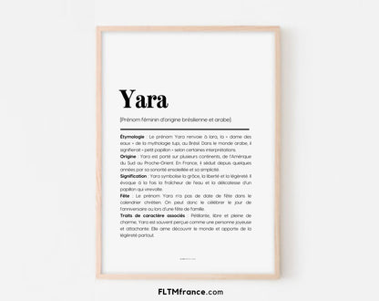 Affiche prénom Yara à imprimer FLTM