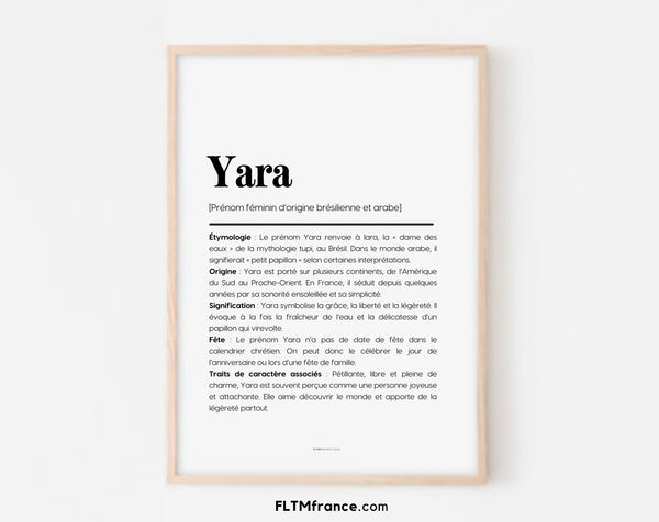 Affiche prénom Yara à imprimer