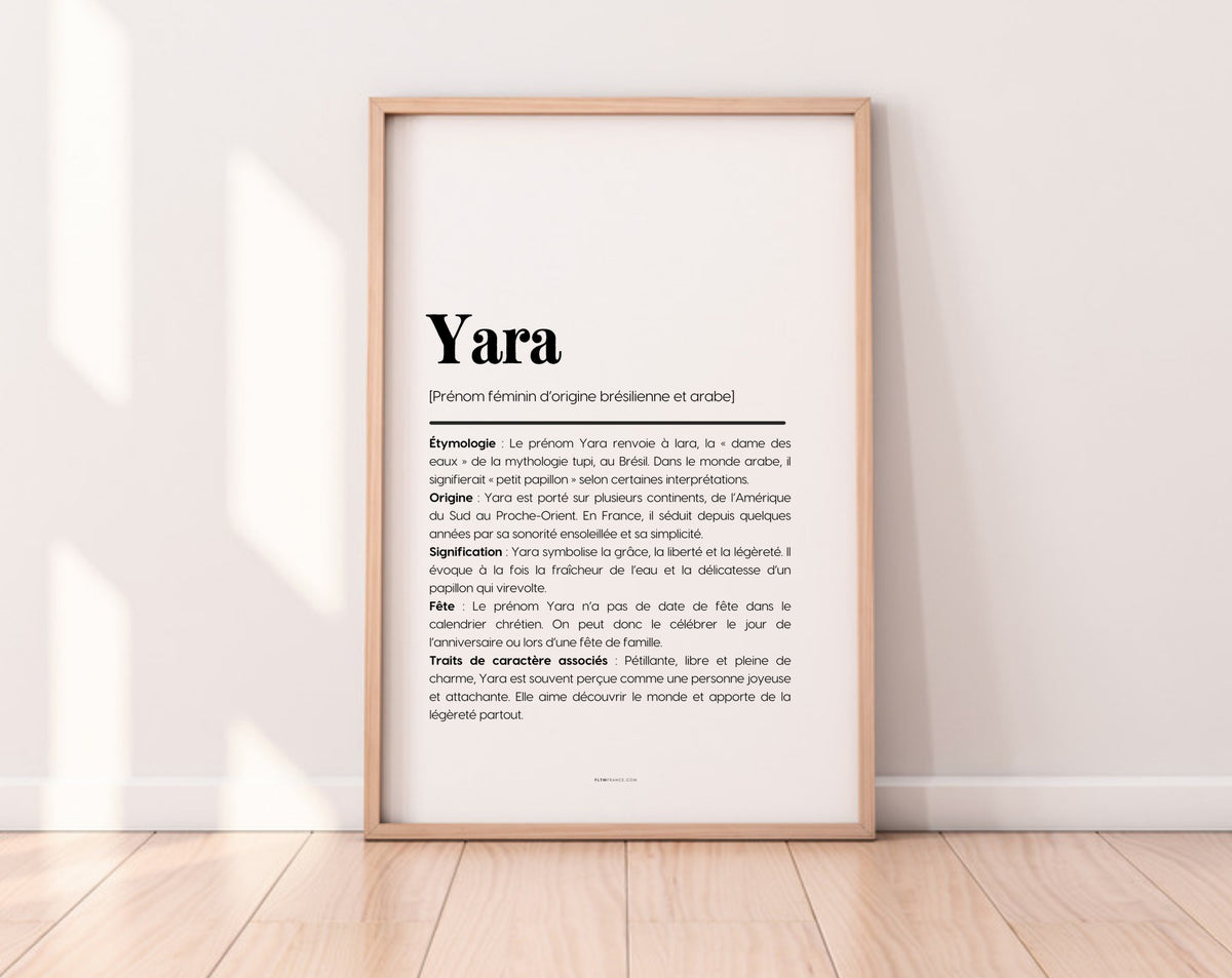 Affiche prénom Yara à imprimer FLTM