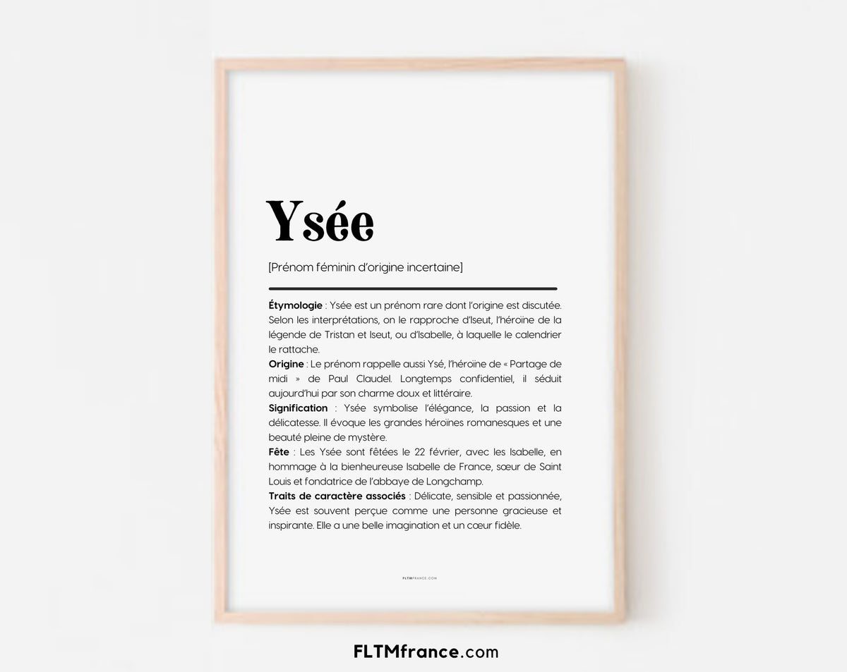 Affiche prénom Ysée à imprimer FLTM