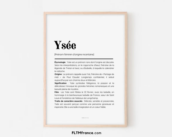 Affiche prénom Ysée à imprimer