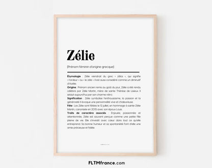 Affiche prénom Zélie à imprimer FLTM