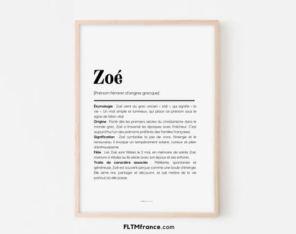 Affiche prénom Zoé à imprimer FLTM