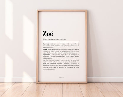 Affiche prénom Zoé à imprimer FLTM