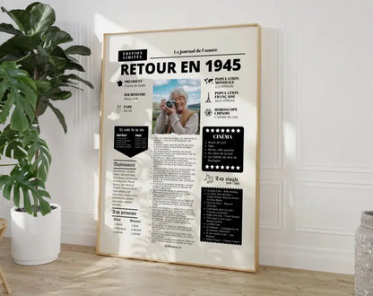 Affiche rétrospective année 1945 - Cadeau personnalisé FLTMfrance