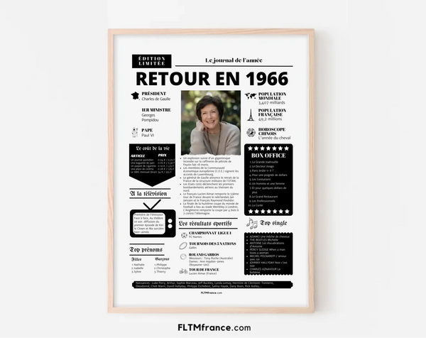 Affiche rétrospective année 1966 - Cadeau personnalisé 60 ans