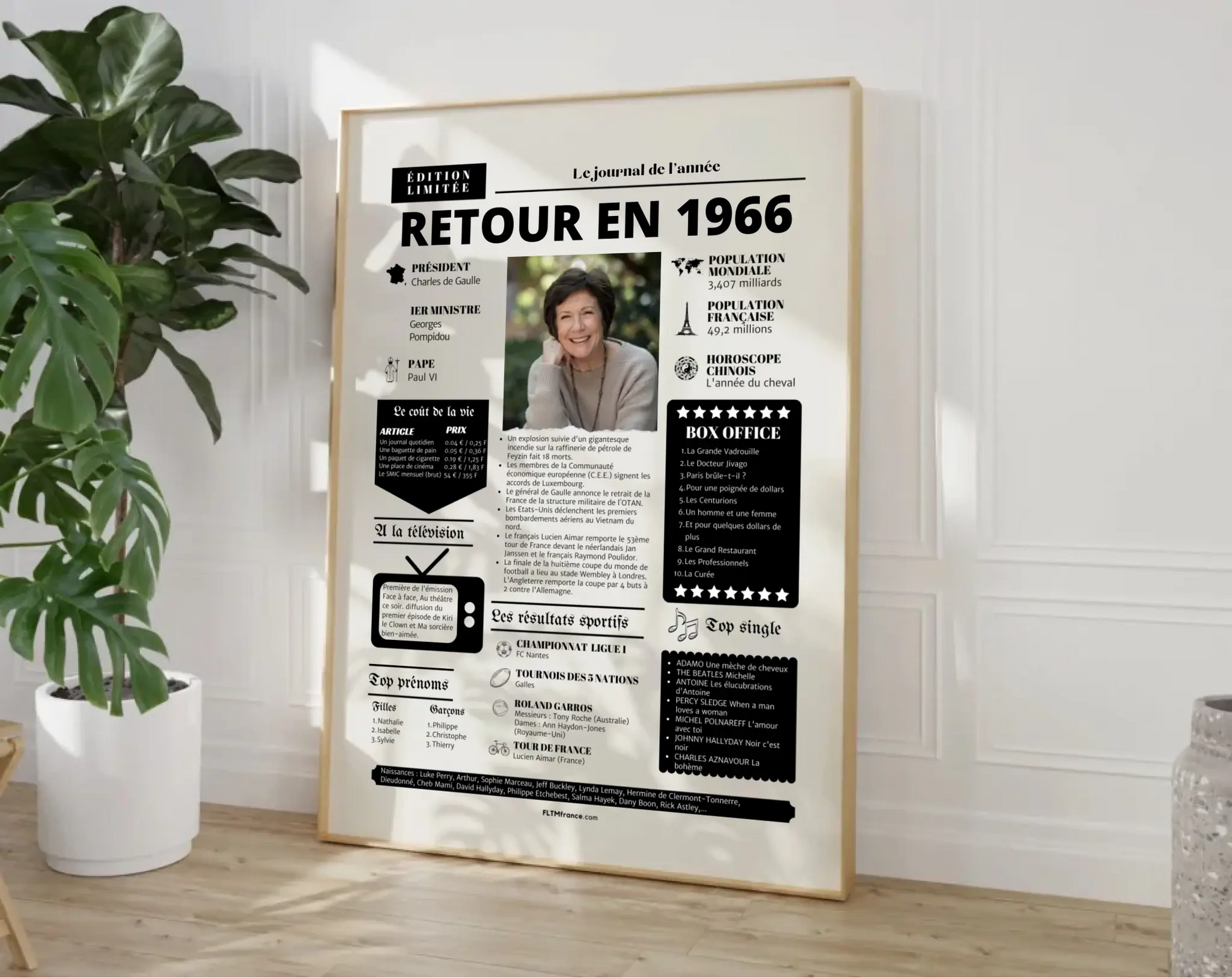 Affiche rétrospective année 1966 - Cadeau personnalisé 60 ans FLTM