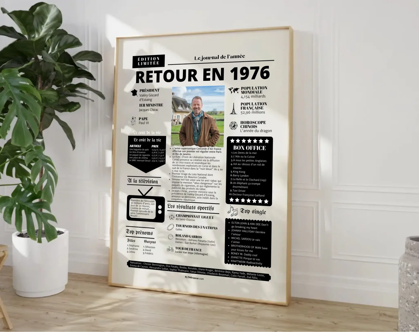 Affiche rétrospective année 1976 - Cadeau personnalisé 50 ans FLTM