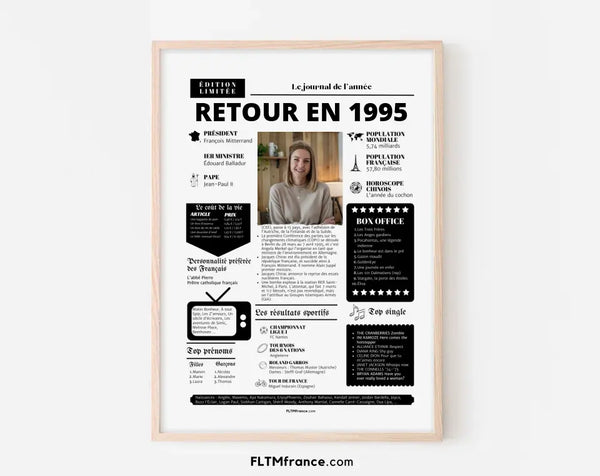 Affiche rétrospective année 1995 - Cadeau personnalisé 31 ans